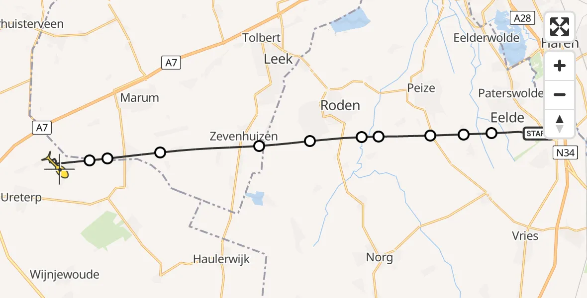 Routekaart van de vlucht: Lifeliner 4 naar Frieschepalen, Eskampenweg