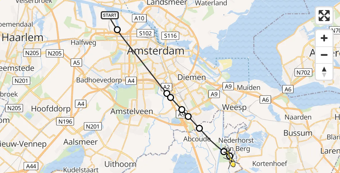 Routekaart van de vlucht: Lifeliner 1 naar Vreeland, Corsicaweg