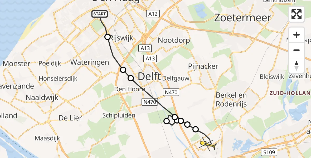 Routekaart van de vlucht: Lifeliner 2 naar Rotterdam The Hague Airport, Moerweg