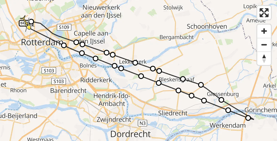 Routekaart van de vlucht: Lifeliner 2 naar Rotterdam The Hague Airport, De Lairesselaan