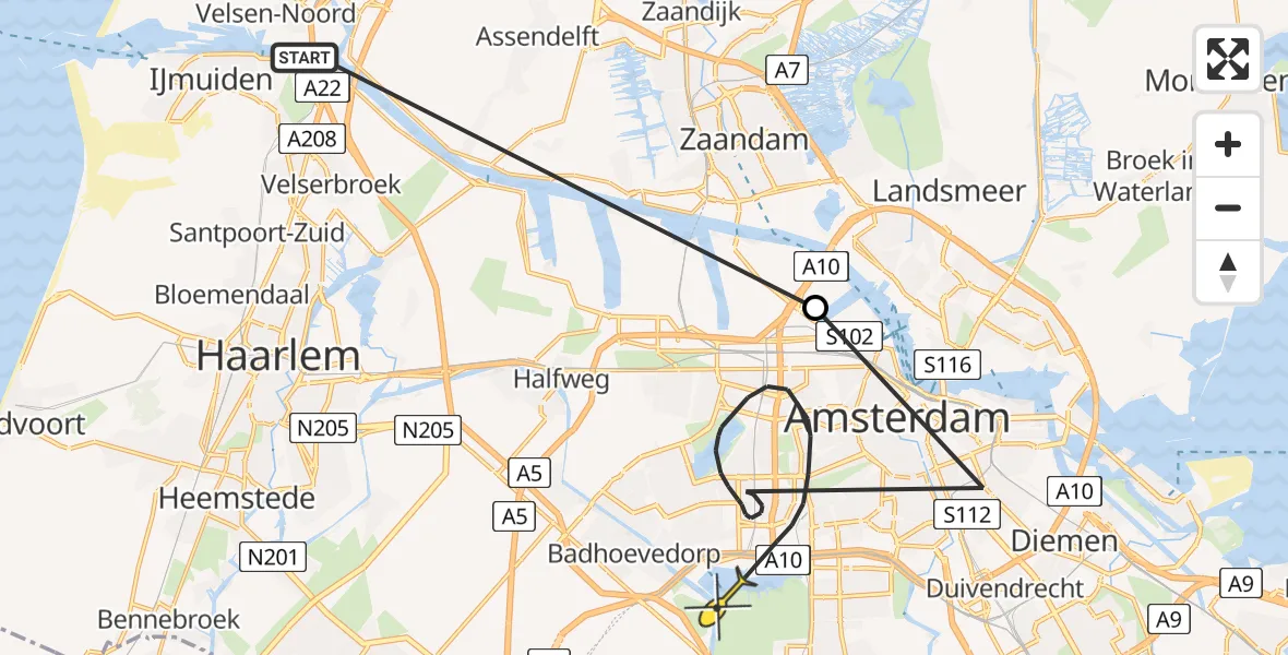 Routekaart van de vlucht: Politieheli naar Amsterdam, Vlothavenweg