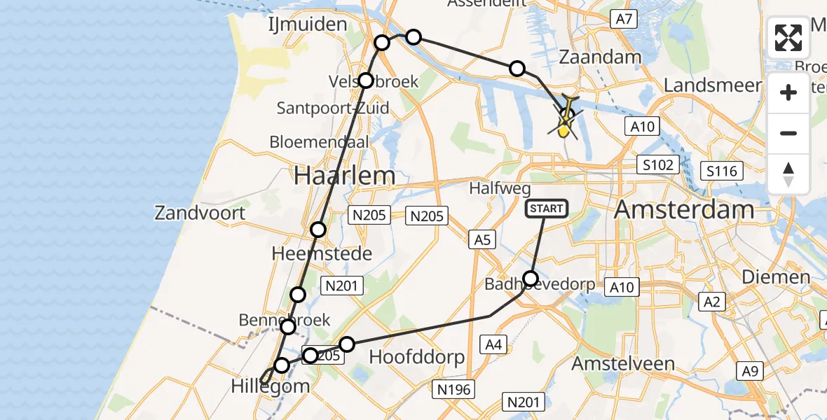 Routekaart van de vlucht: Lifeliner 1 naar Amsterdam Heliport, Wierdestraat