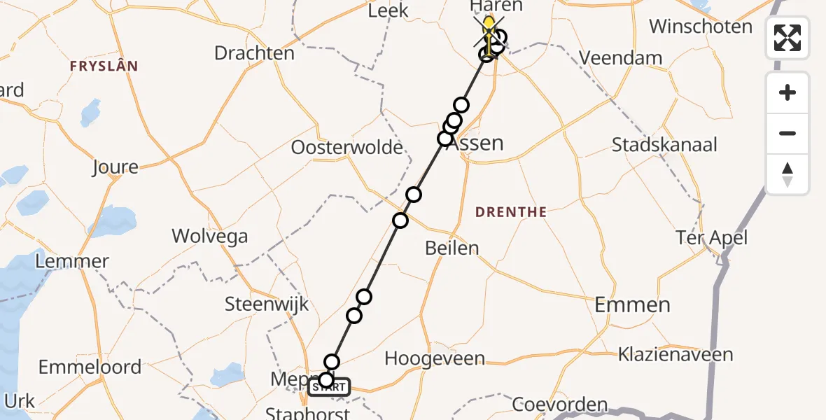 Routekaart van de vlucht: Lifeliner 4 naar Groningen Airport Eelde, Oosterboerseweg