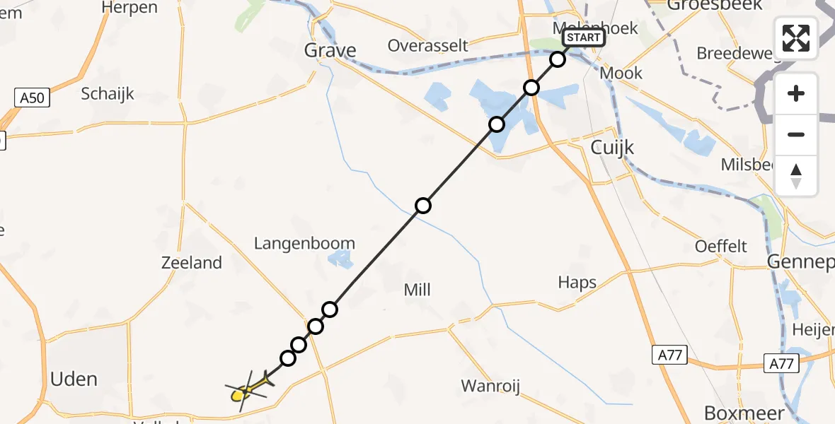 Routekaart van de vlucht: Lifeliner 3 naar Vliegbasis Volkel, Lange Oijen