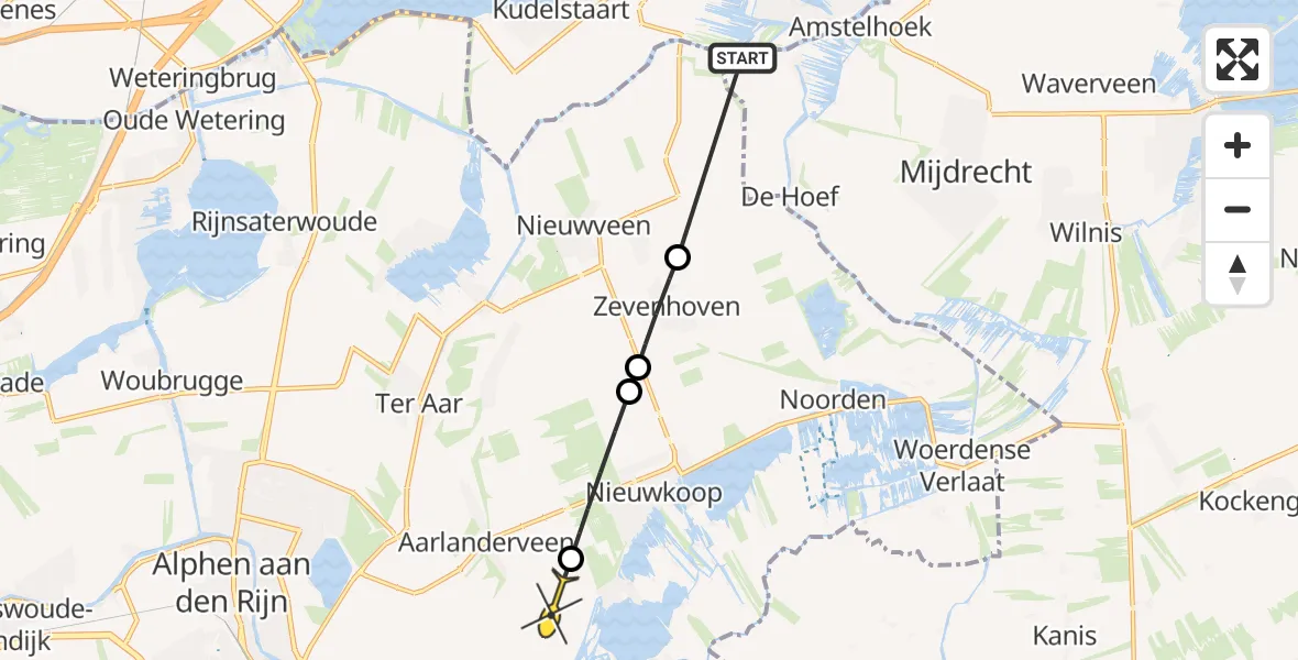 Routekaart van de vlucht: Politiehelikopter naar Aarlanderveen, Achterweg