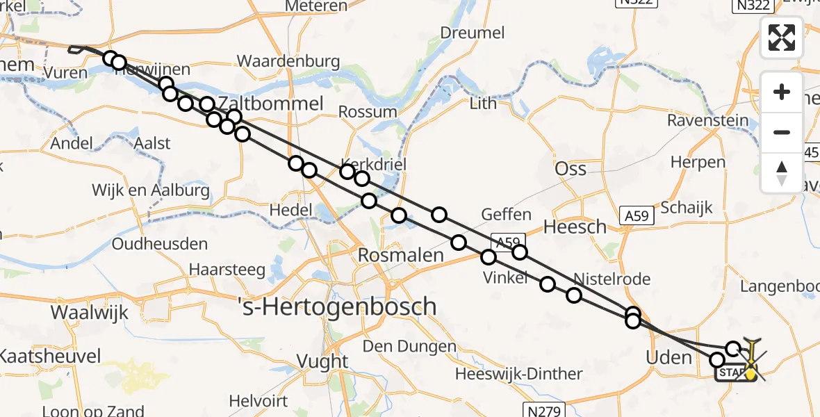 Routekaart van de vlucht: Lifeliner 3 naar Vliegbasis Volkel, Koperslagerstraat