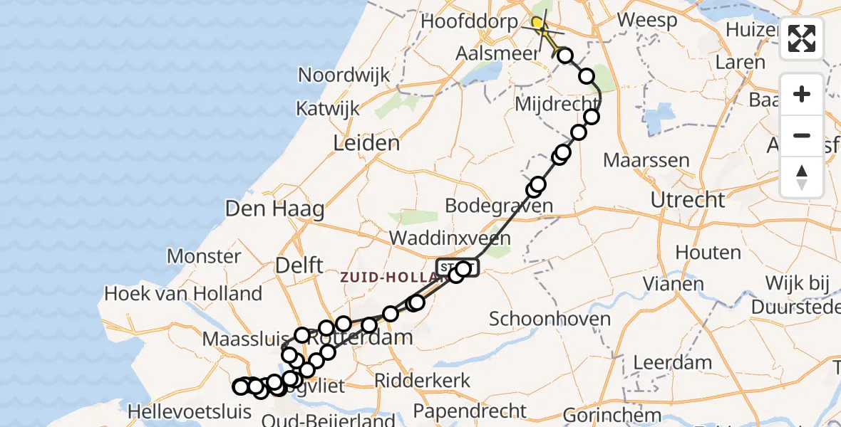 Routekaart van de vlucht: Politieheli naar Amstelveen, Catharina van Zoelenstraat