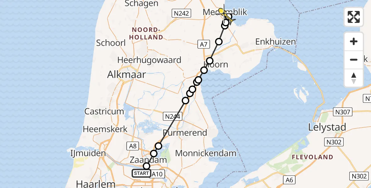 Routekaart van de vlucht: Lifeliner 1 naar Medemblik, Hemkade