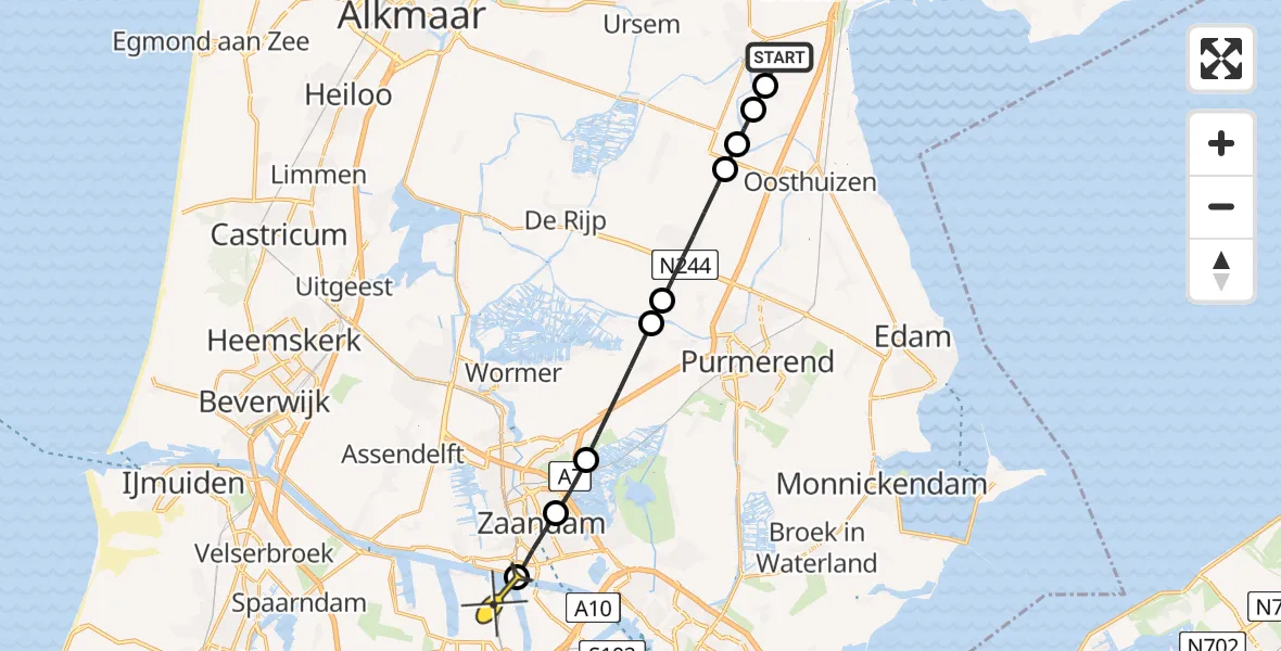 Routekaart van de vlucht: Lifeliner 1 naar Amsterdam Heliport, De Waterling