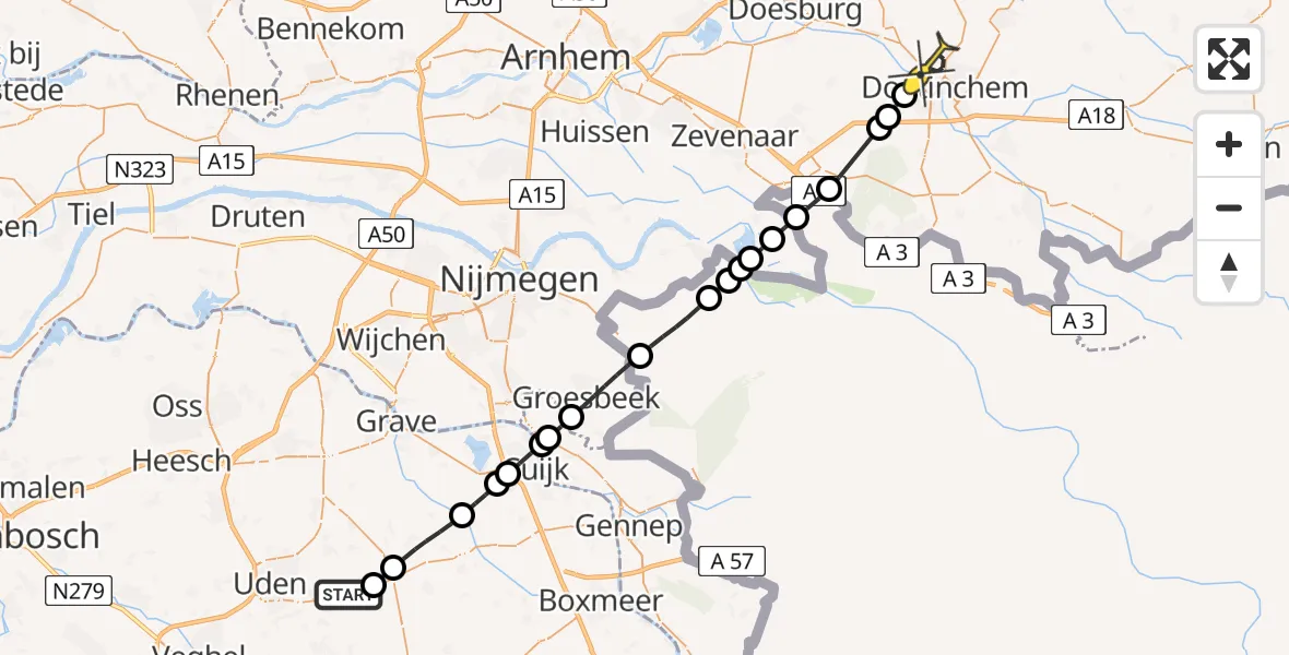 Routekaart van de vlucht: Lifeliner 3 naar Doetinchem, Zeelandsedijk