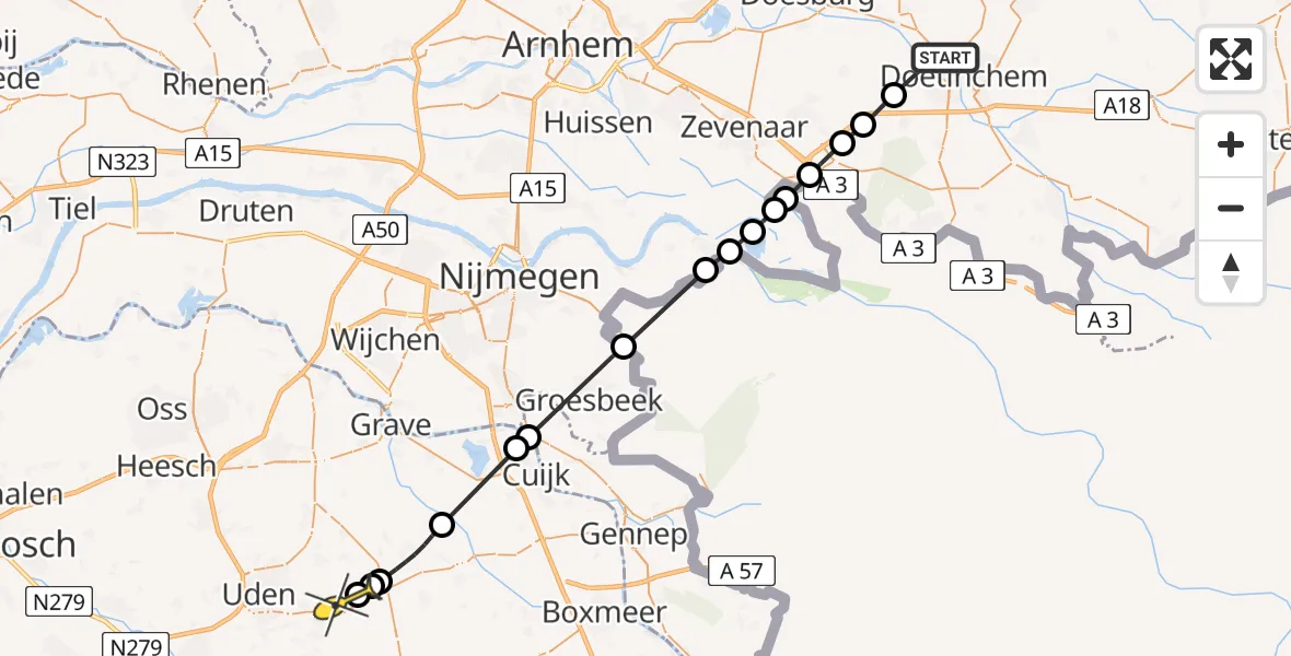 Routekaart van de vlucht: Lifeliner 3 naar Vliegbasis Volkel, Argonstraat