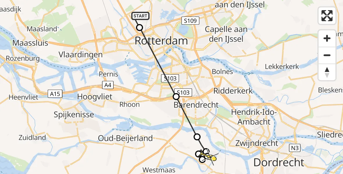 Routekaart van de vlucht: Lifeliner 2 naar Puttershoek, Kastrupbaan