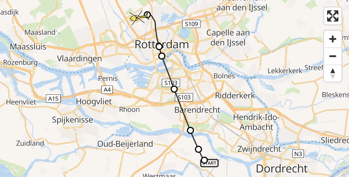 Routekaart van de vlucht: Lifeliner 2 naar Rotterdam The Hague Airport, Kristalweg