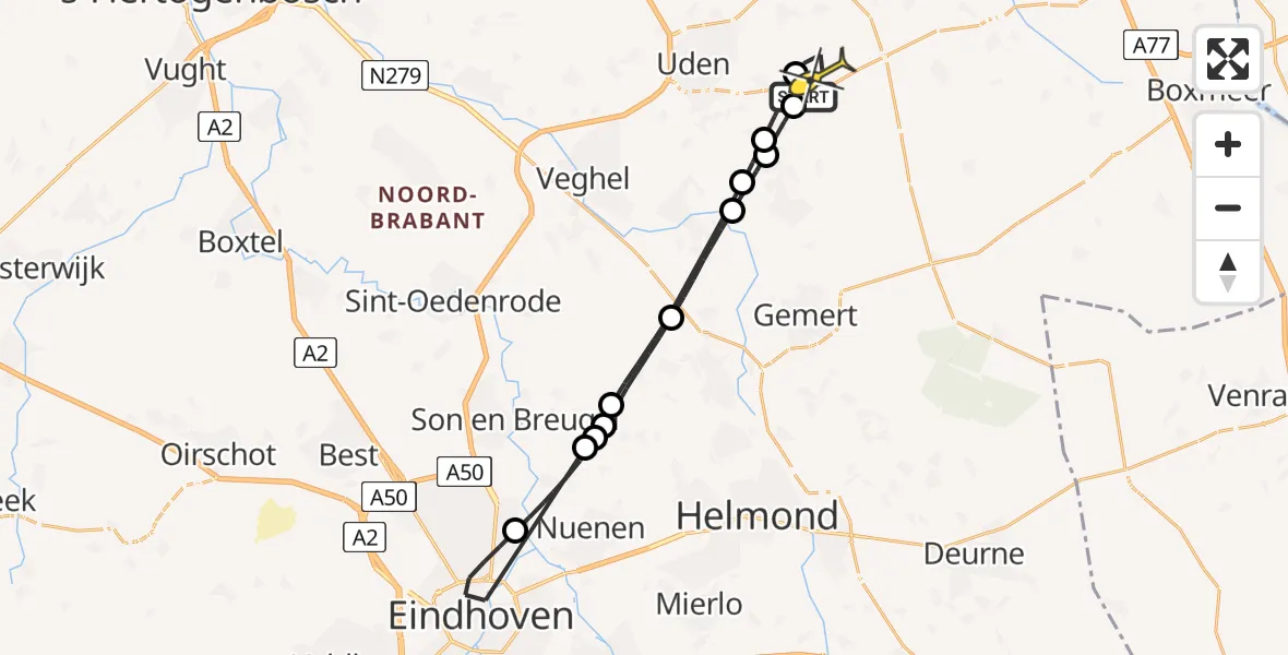 Routekaart van de vlucht: Lifeliner 3 naar Vliegbasis Volkel, Luttelweg