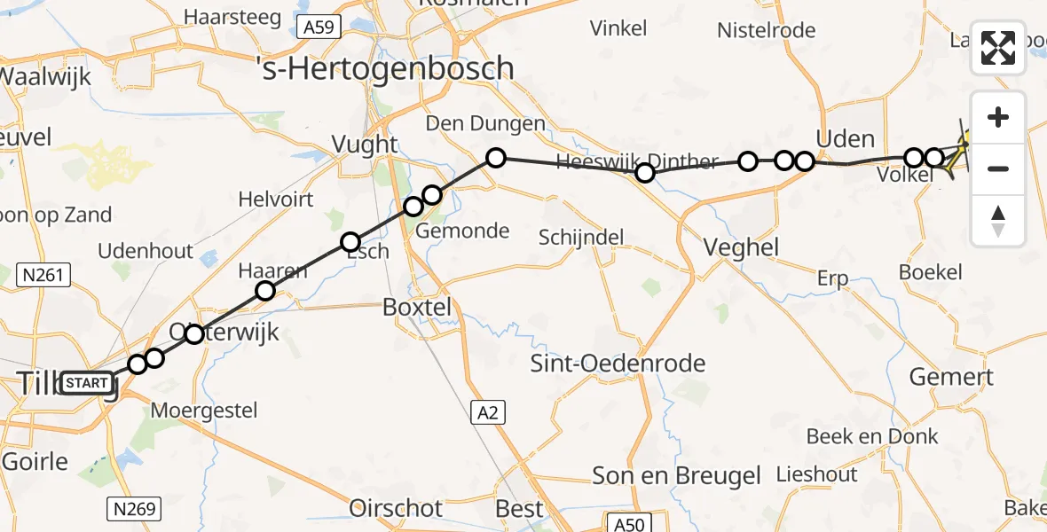 Routekaart van de vlucht: Lifeliner 3 naar Vliegbasis Volkel, Broekstraat