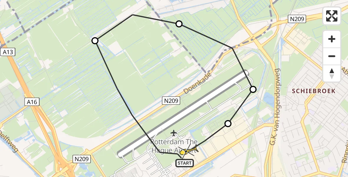 Routekaart van de vlucht: Lifeliner 2 naar Rotterdam The Hague Airport, Rodenrijseweg