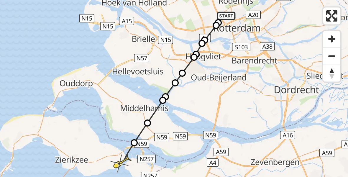 Routekaart van de vlucht: Lifeliner 2 naar Bruinisse, Verlaatstraat