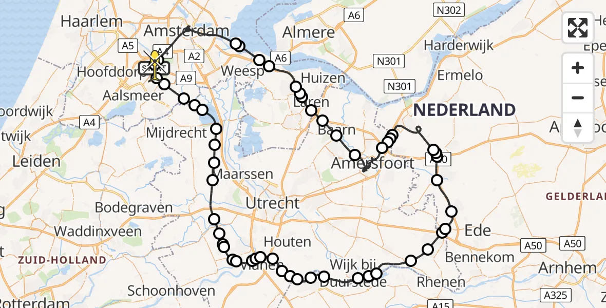 Routekaart van de vlucht: Politieheli naar Schiphol, Rietwijkeroordweg