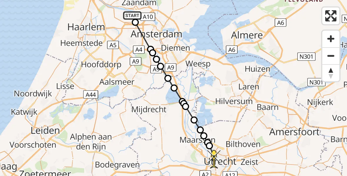 Routekaart van de vlucht: Lifeliner 1 naar Utrecht, Corsicaweg