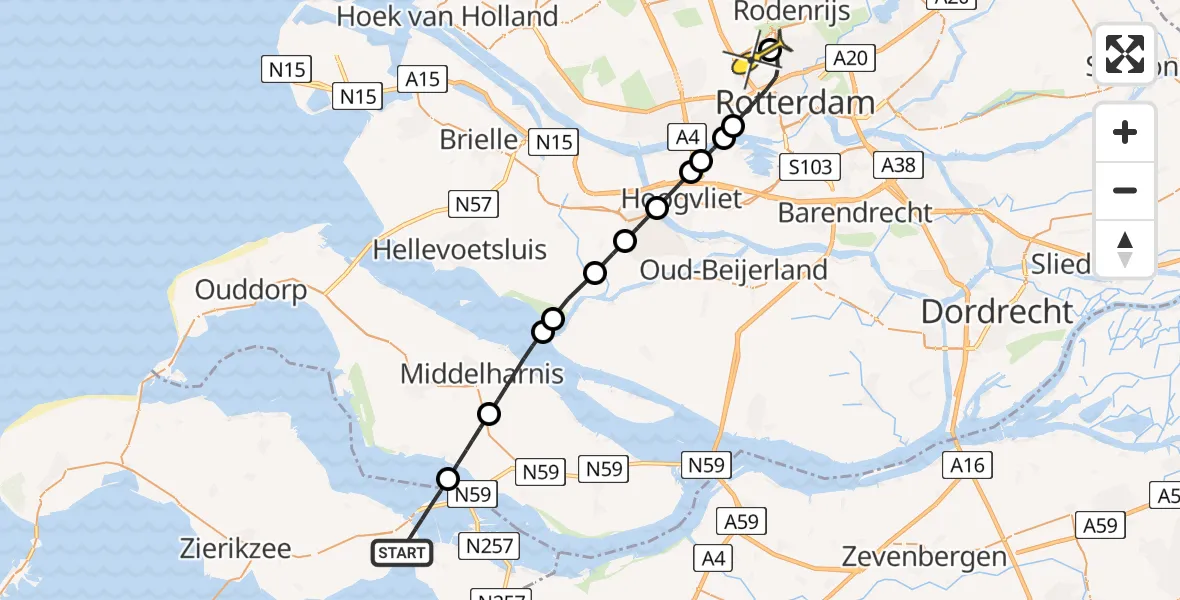 Routekaart van de vlucht: Lifeliner 2 naar Rotterdam The Hague Airport, Molenweg