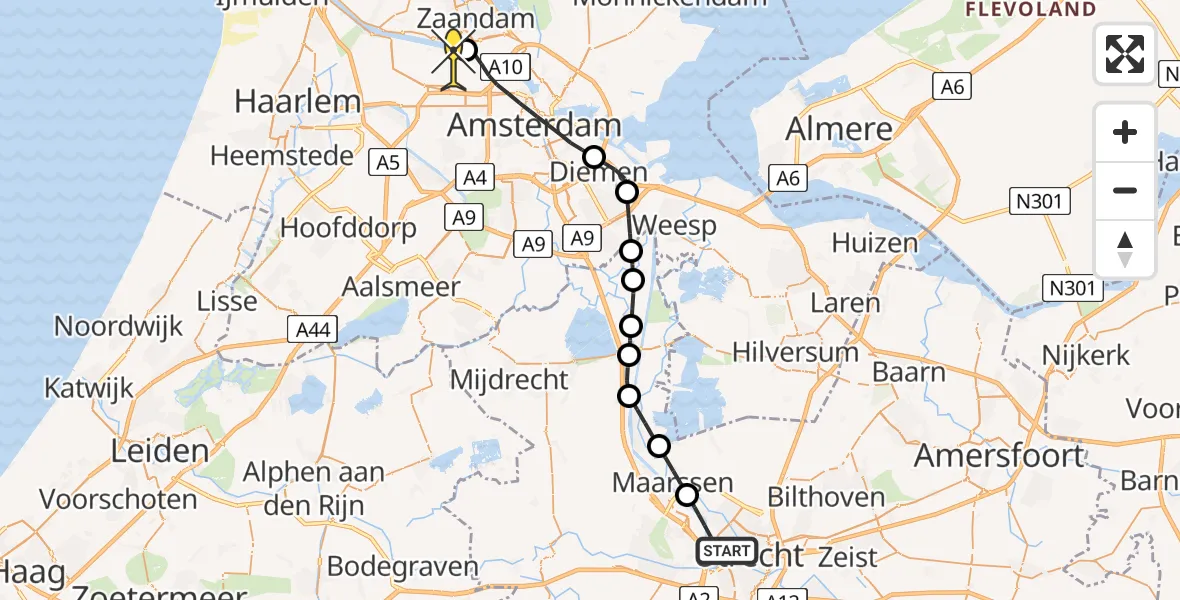 Routekaart van de vlucht: Lifeliner 1 naar Amsterdam Heliport, Thomas à Kempisplantsoen