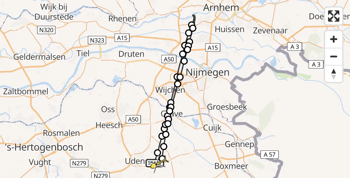 Routekaart van de vlucht: Lifeliner 3 naar Vliegbasis Volkel, Millsebaan