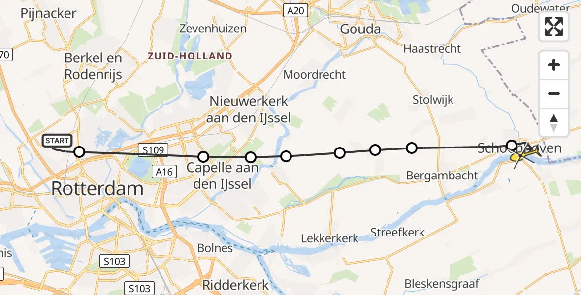 Routekaart van de vlucht: Lifeliner 2 naar Schoonhoven, Van der Duijn van Maasdamweg