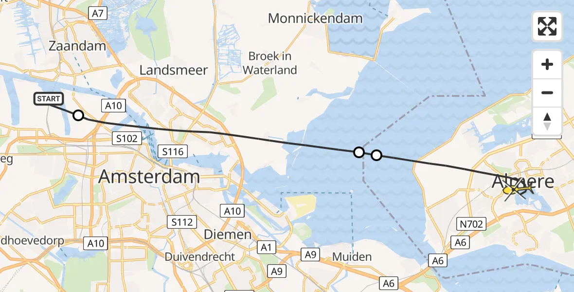 Routekaart van de vlucht: Lifeliner 1 naar Almere, Kompasweg