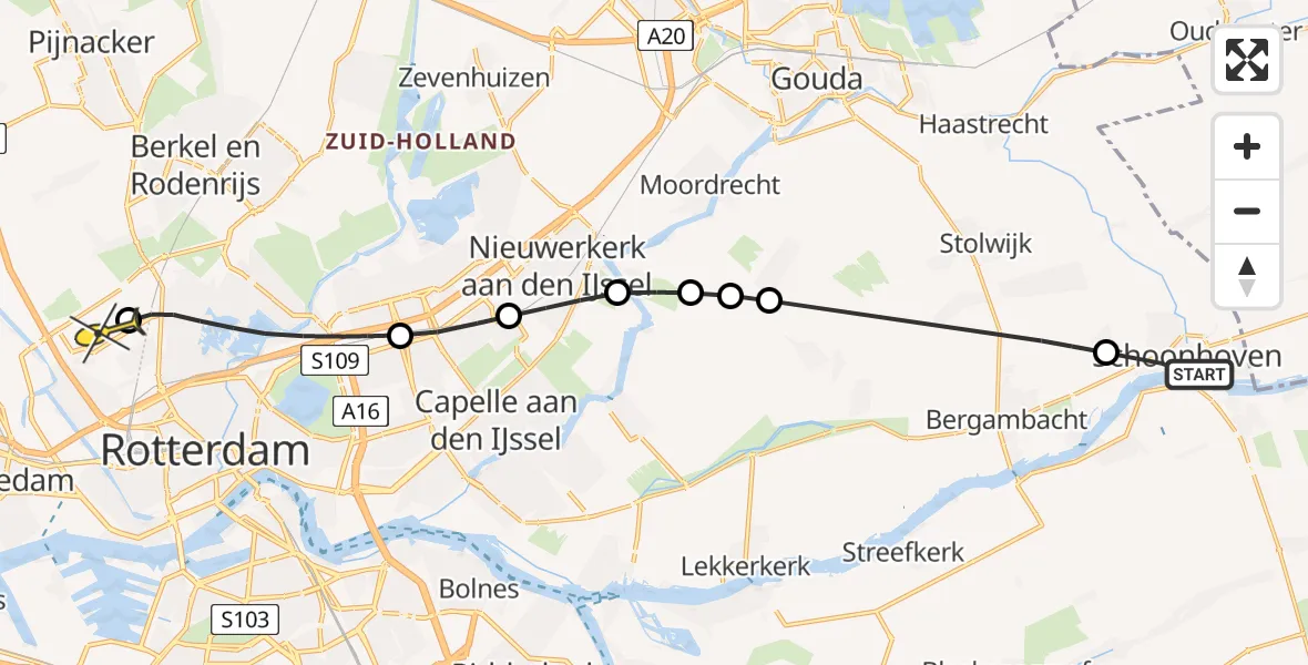 Routekaart van de vlucht: Lifeliner 2 naar Rotterdam The Hague Airport, C.G. Roosweg