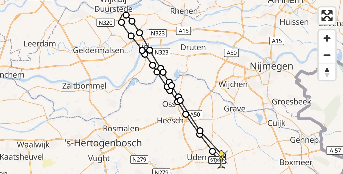 Routekaart van de vlucht: Lifeliner 3 naar Vliegbasis Volkel, Zeelandsedijk