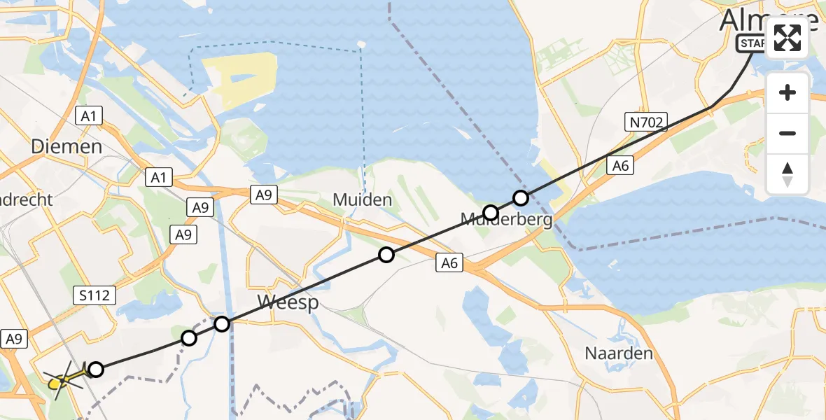 Routekaart van de vlucht: Lifeliner 1 naar Academisch Medisch Centrum (AMC), Spanningsveld