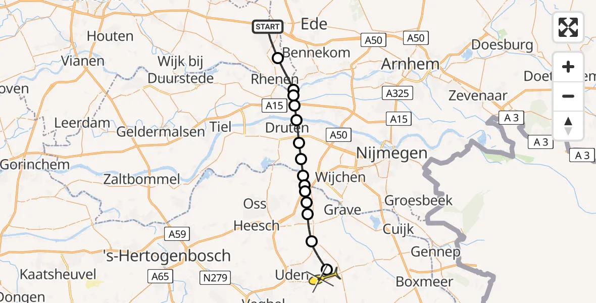 Routekaart van de vlucht: Lifeliner 3 naar Vliegbasis Volkel, Hoogstraat