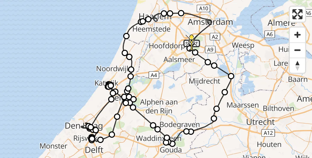 Routekaart van de vlucht: Politieheli naar Schiphol, Amsterdam-Bataviaweg