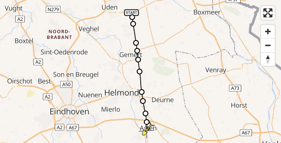 Routekaart van de vlucht: Lifeliner 3 naar Asten, Oosterheidestraat