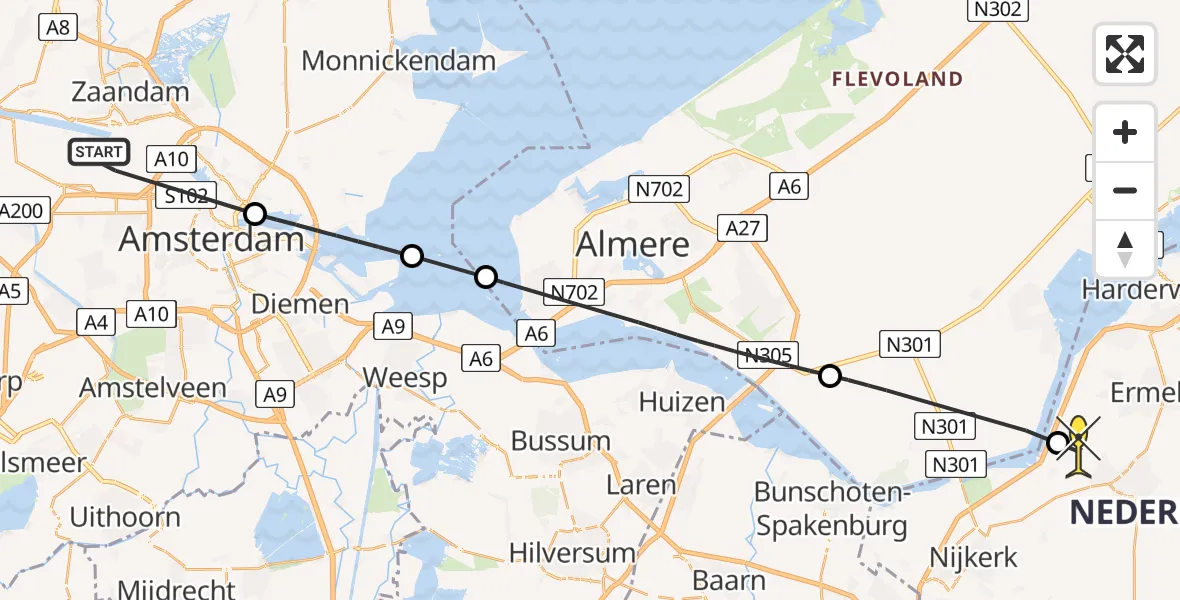 Routekaart van de vlucht: Lifeliner 1 naar Putten, Westhaven