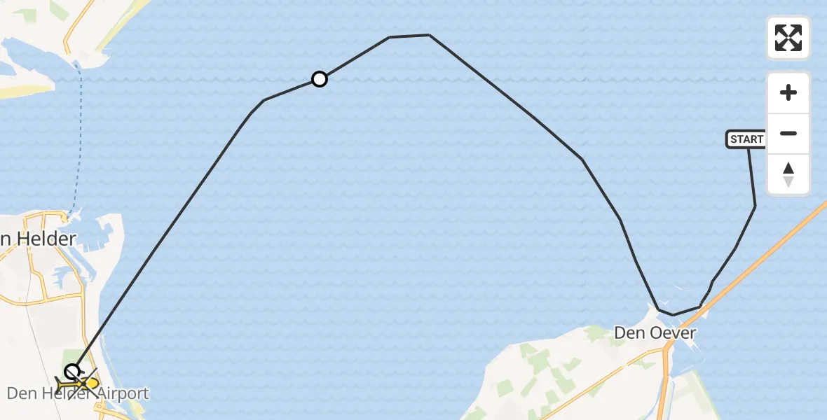 Routekaart van de vlucht: Kustwachthelikopter naar Vliegveld De Kooy, Afsluitdijk