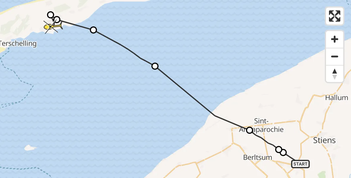 Routekaart van de vlucht: Ambulanceheli naar Striep, Langestraat