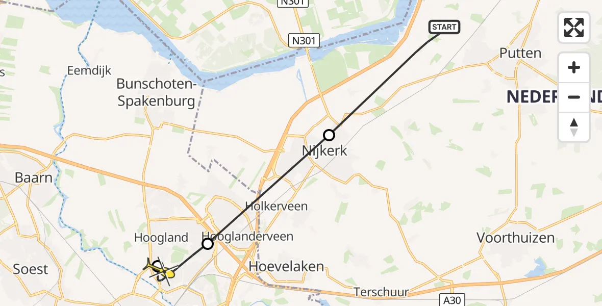 Routekaart van de vlucht: Lifeliner 1 naar Hoogland, Stenenkamerseweg