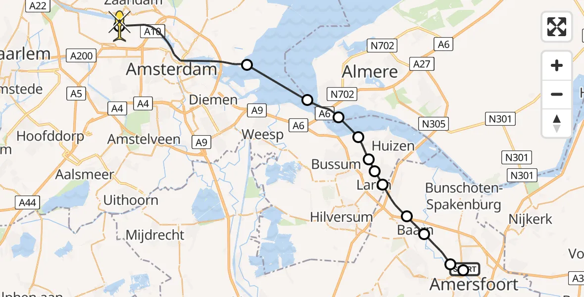 Routekaart van de vlucht: Lifeliner 1 naar Amsterdam Heliport, Nijverheidsweg-Noord