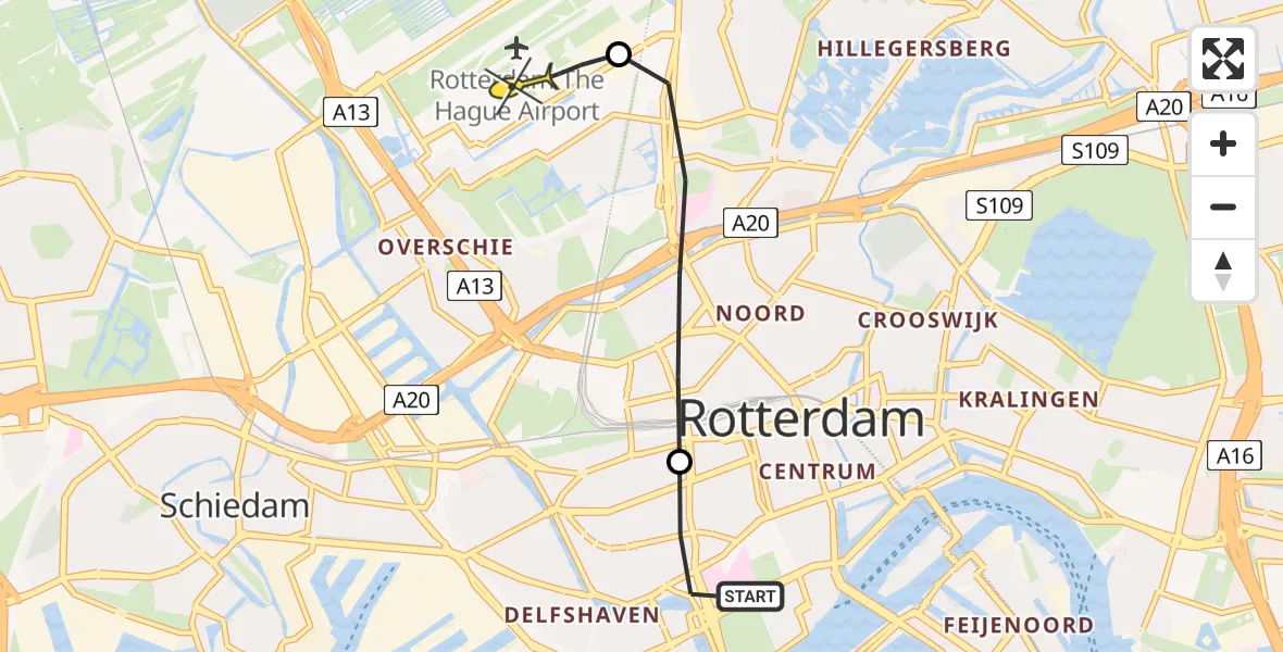 Routekaart van de vlucht: Lifeliner 2 naar Rotterdam The Hague Airport, Mathenesserlaan