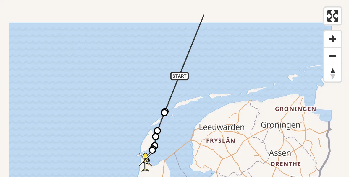 Routekaart van de vlucht: Kustwachthelikopter naar Vliegveld De Kooy, Luchthavenweg