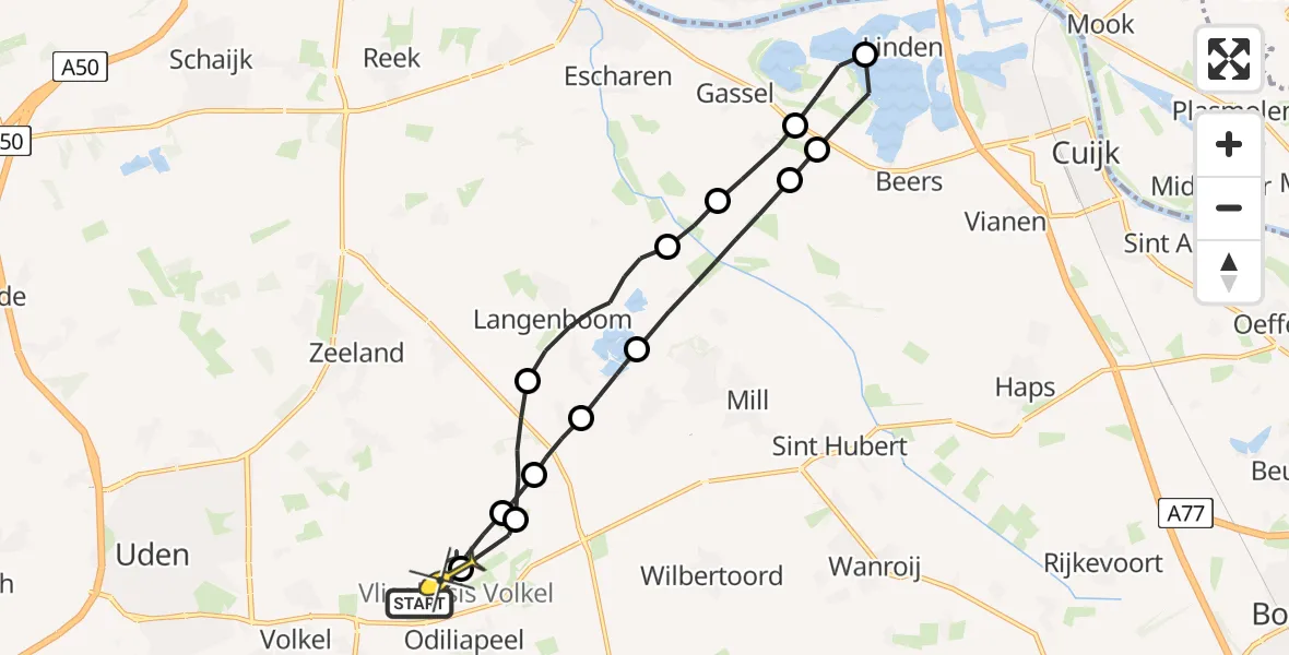 Routekaart van de vlucht: Lifeliner 3 naar Vliegbasis Volkel, Zeelandsedijk