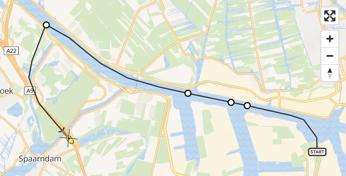 Routekaart van de vlucht: Lifeliner 1 naar Spaarndam, Amsterdamseweg