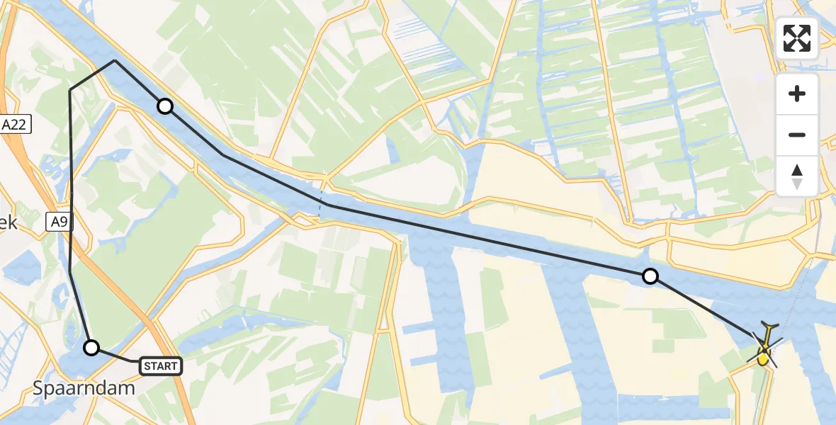 Routekaart van de vlucht: Lifeliner 1 naar Amsterdam Heliport, Stelling