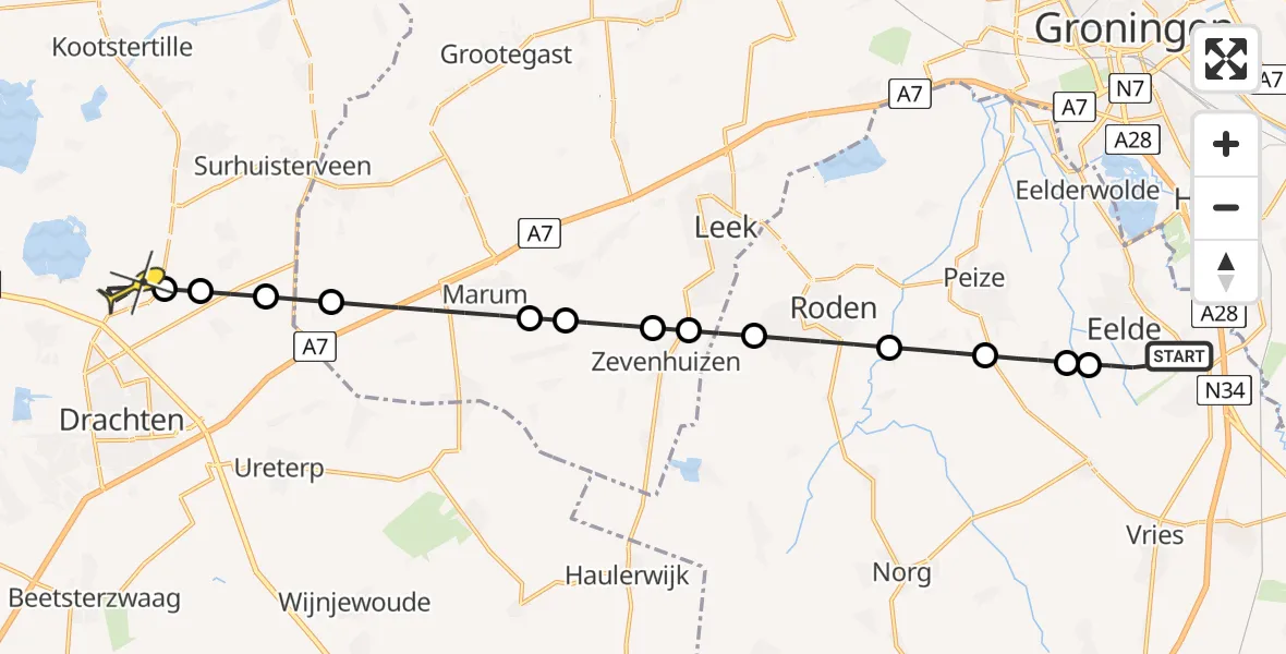 Routekaart van de vlucht: Lifeliner 4 naar Rottevalle, Lugtenbergerweg