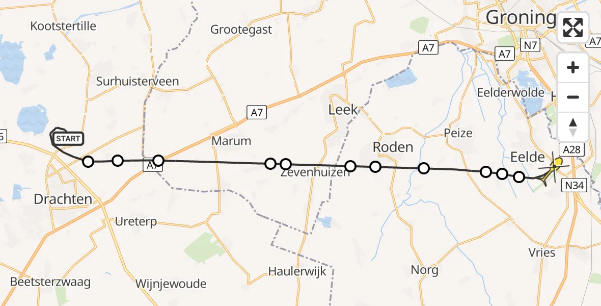 Routekaart van de vlucht: Lifeliner 4 naar Groningen Airport Eelde, Bildreed