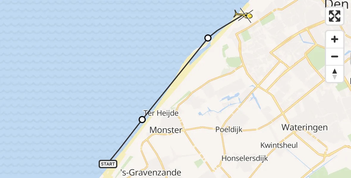 Routekaart van de vlucht: Politiehelikopter naar Den Haag, Strandweg