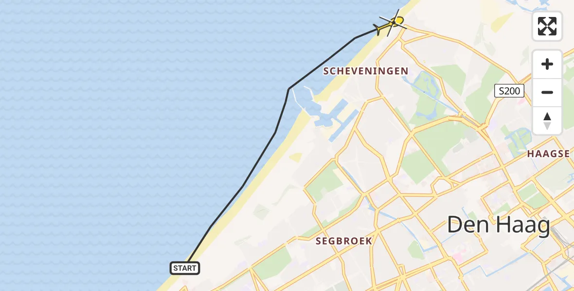 Routekaart van de vlucht: Politieheli naar Den Haag, Zuiderstrand