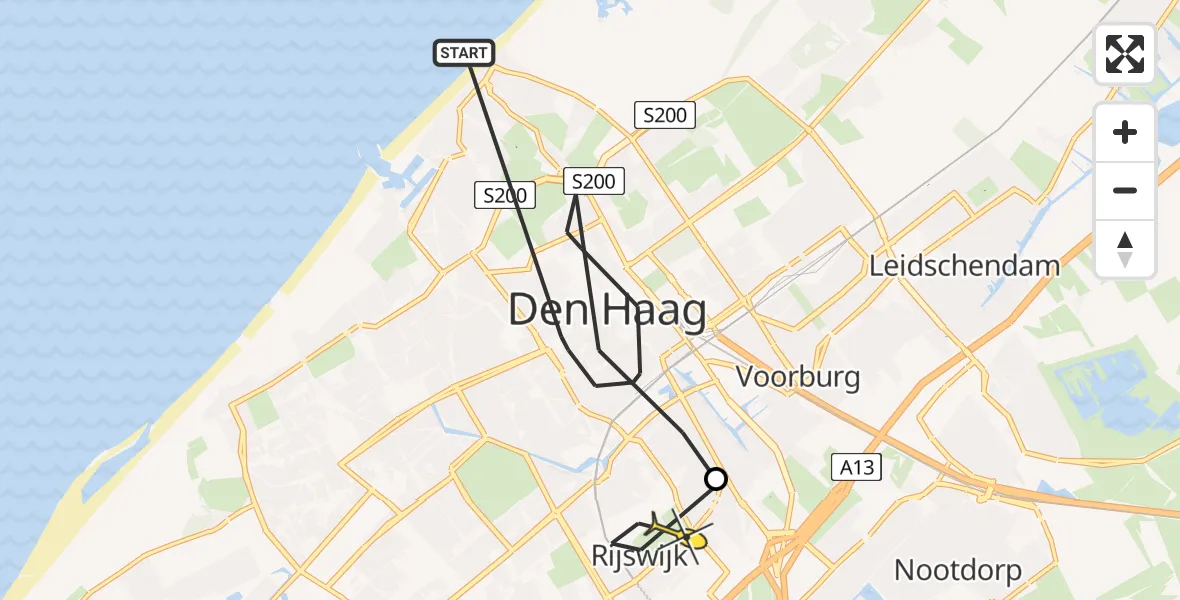 Routekaart van de vlucht: Politiehelikopter naar Rijswijk, Falckstraat