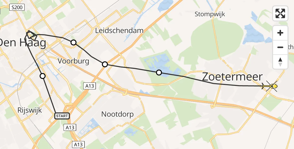 Routekaart van de vlucht: Politieheli naar Zoetermeer, Pasteurstraat